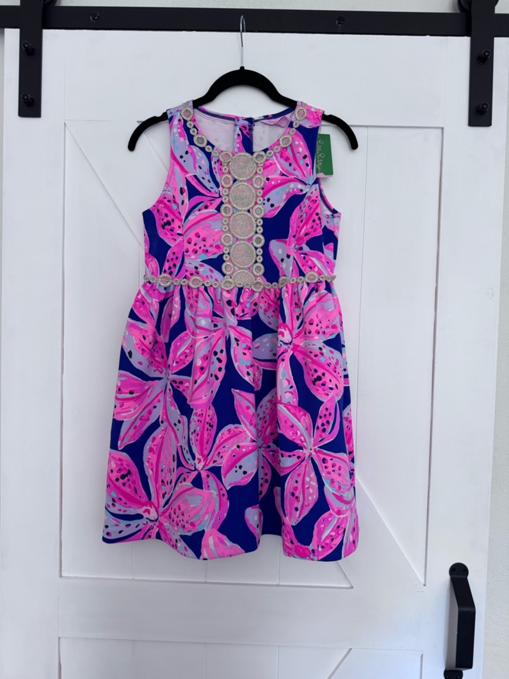 Girls Pink & Navy Floral Sleeveless Dress